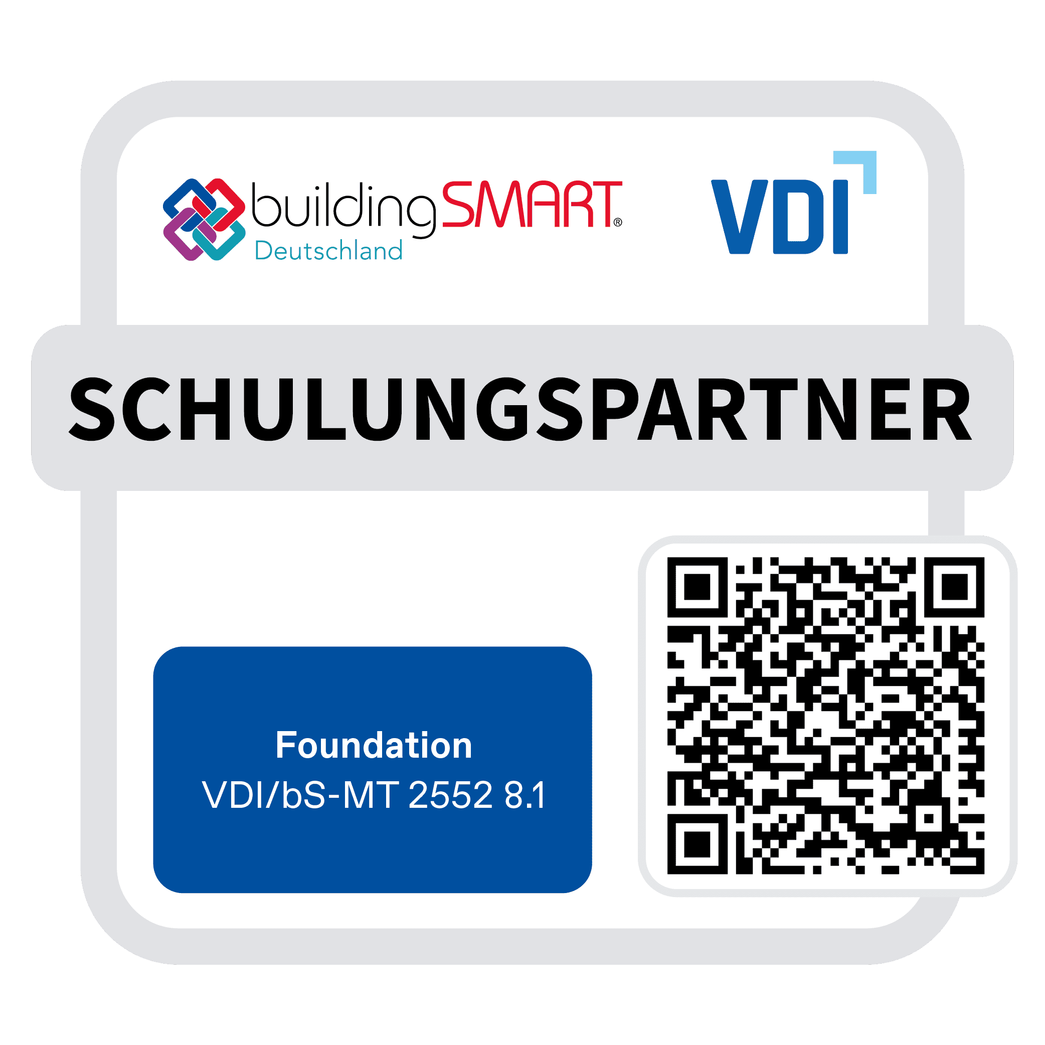Schulungspartner Badge Building SMART/VDI - ein QR-Code mit Infos zu Schulungspartnern